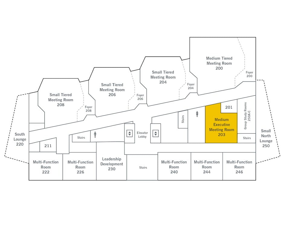 2nd floor of The Gleacher Center map, room 203 highlighted