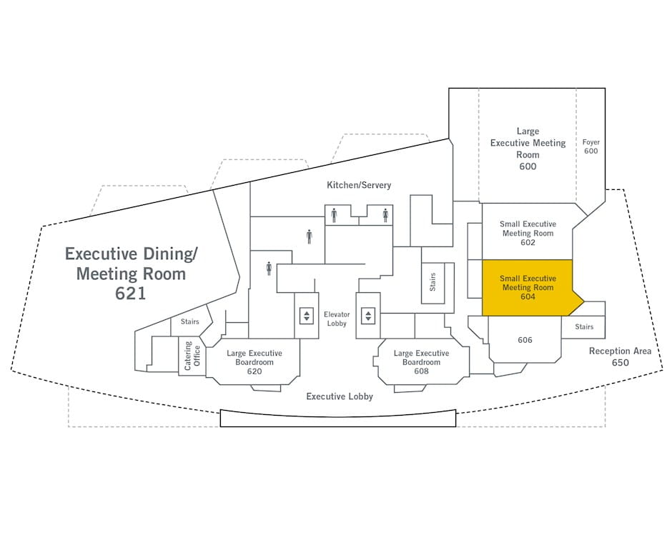 6th floor of The Gleacher Center map, room 604 highlighted