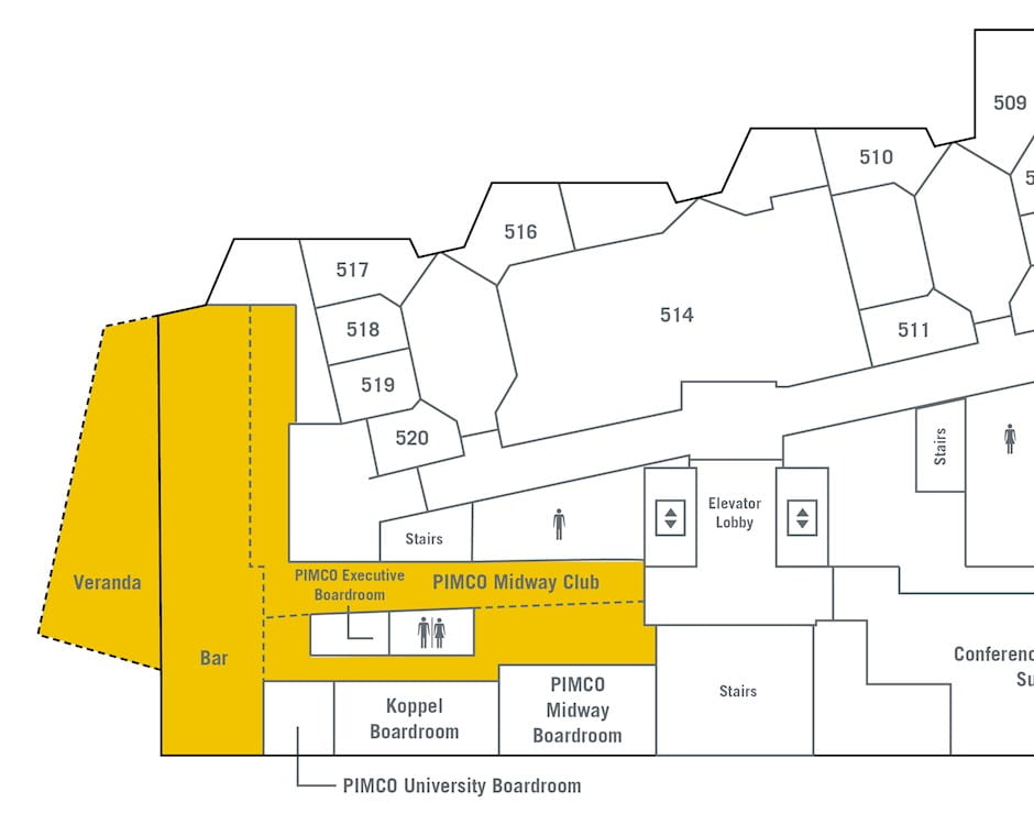 5th floor of The Gleacher Center map, Midway Club room 530 highlighted