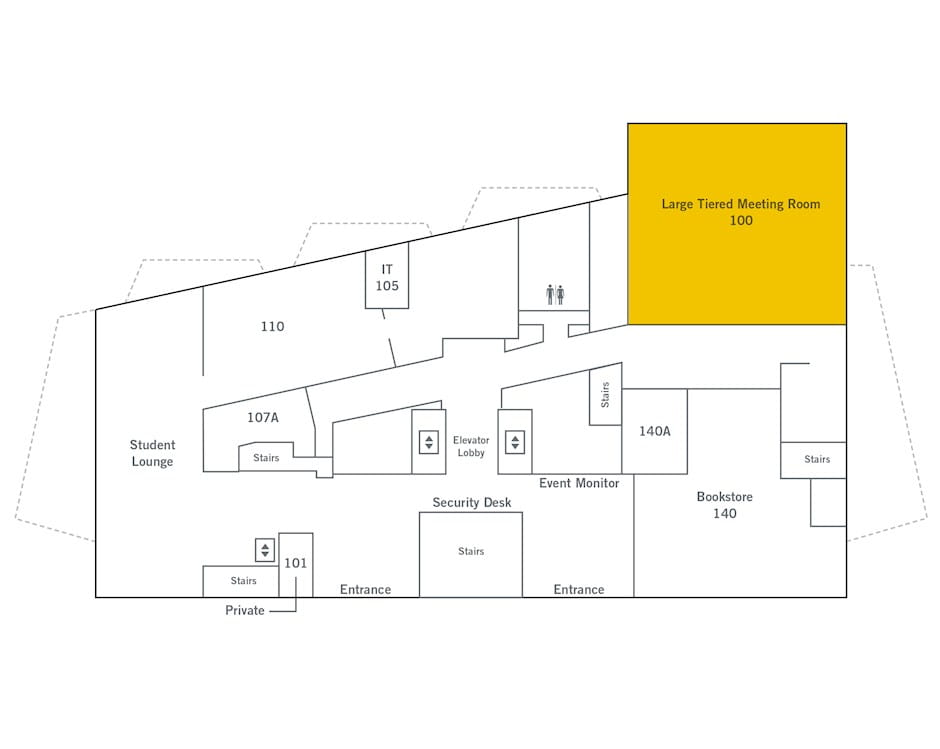 1st floor of The Gleacher Center map, room 100 highlighted
