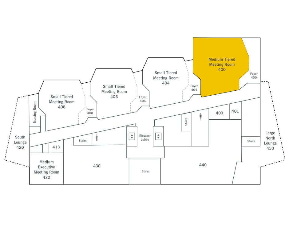 4th floor of The Gleacher Center map, room 400 highlighted