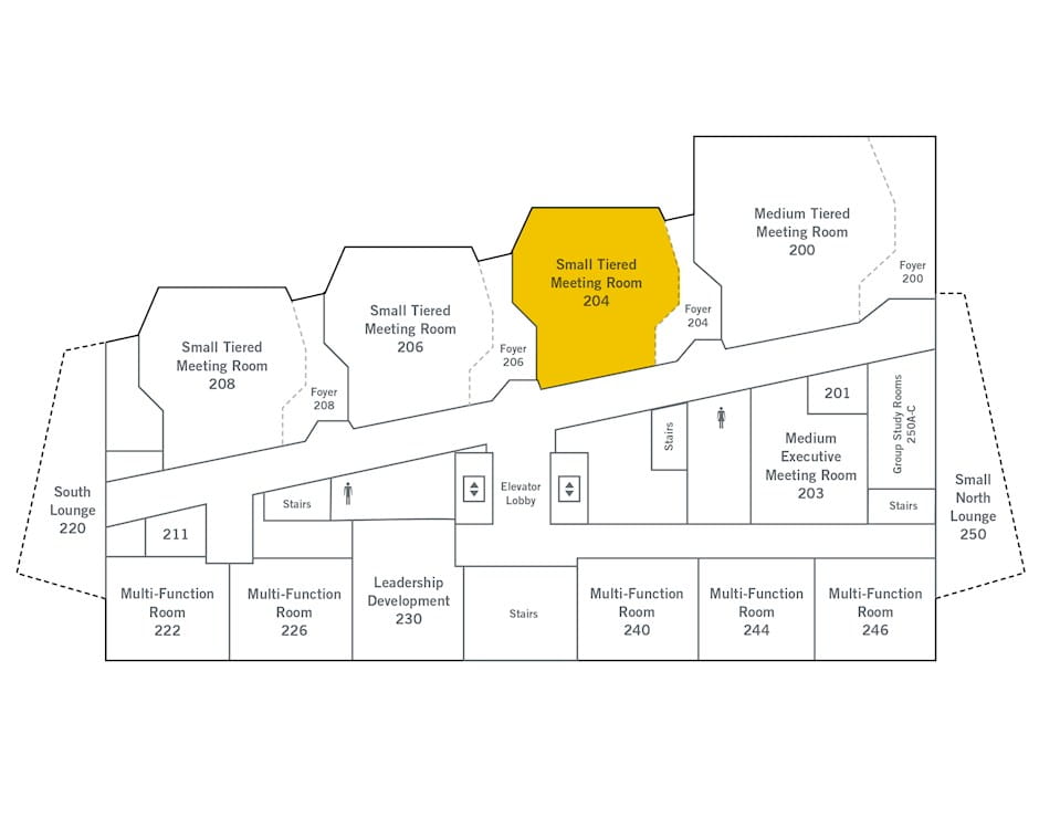 2nd floor of The Gleacher Center map, room 204 highlighted