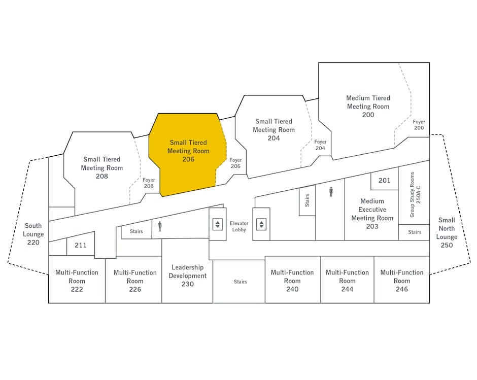 2nd floor of The Gleacher Center map, room 206 highlighted