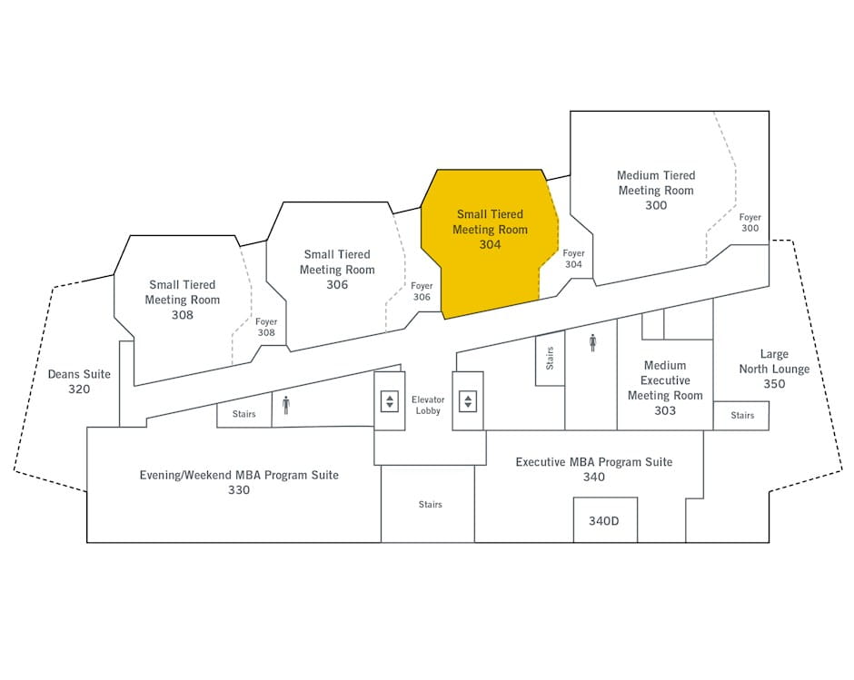 3rd floor of The Gleacher Center map, room 304 highlighted