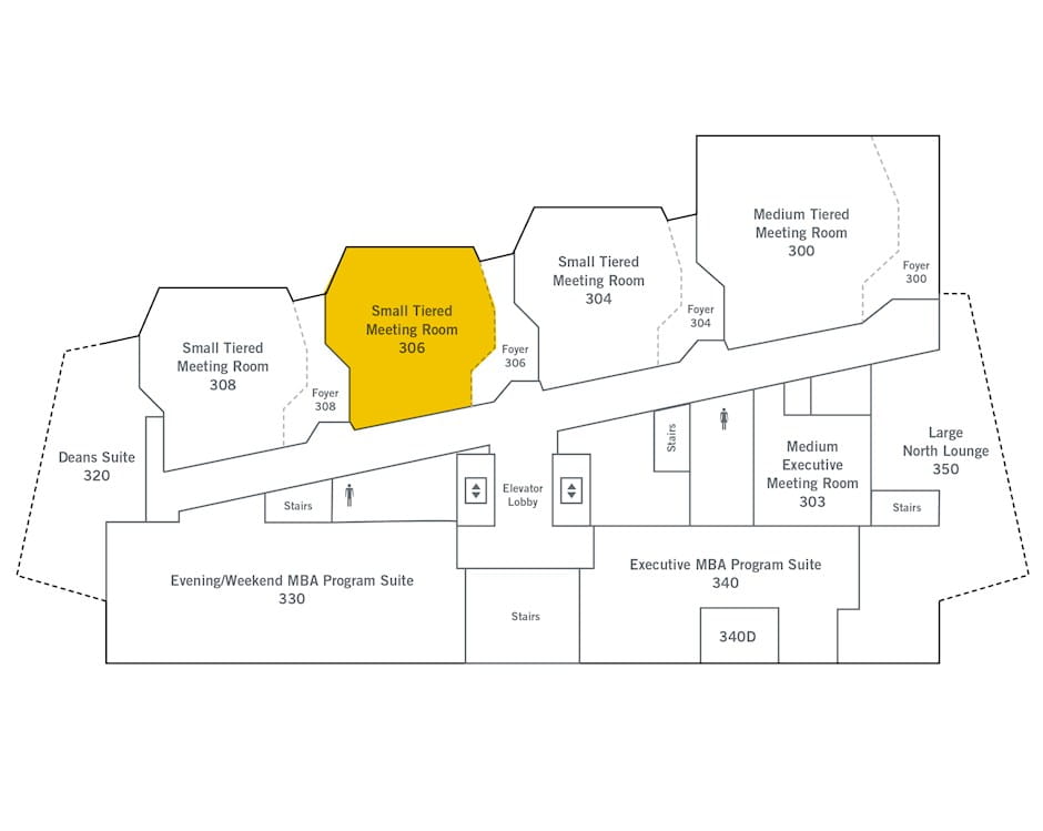 3rd floor of The Gleacher Center map, room 306 highlighted