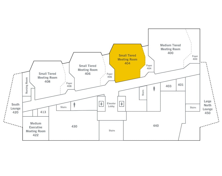 4th floor of The Gleacher Center map, room 404 highlighted
