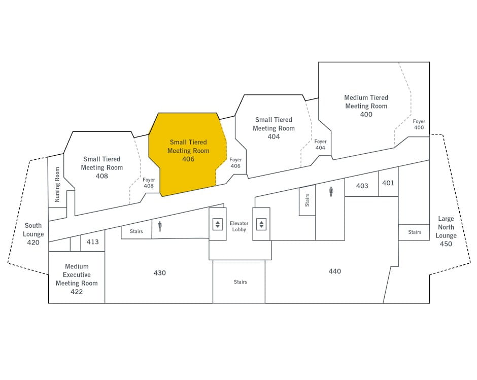 4th floor of The Gleacher Center map, room 406 highlighted