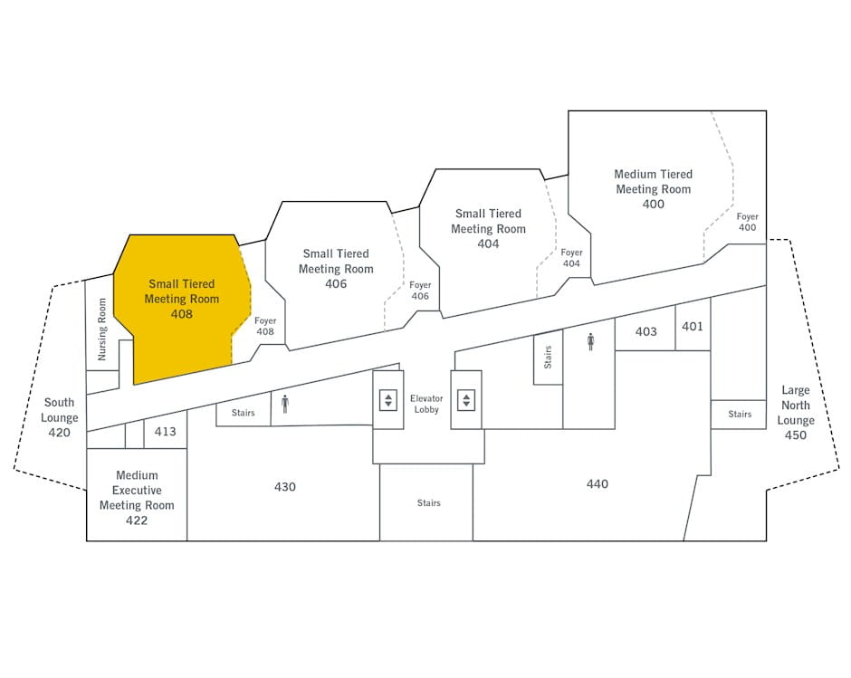 4th floor of The Gleacher Center map, room 408 highlighted